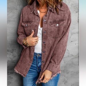 Women’s Oversized Button Up Frayed Hem Shacket Size XL
